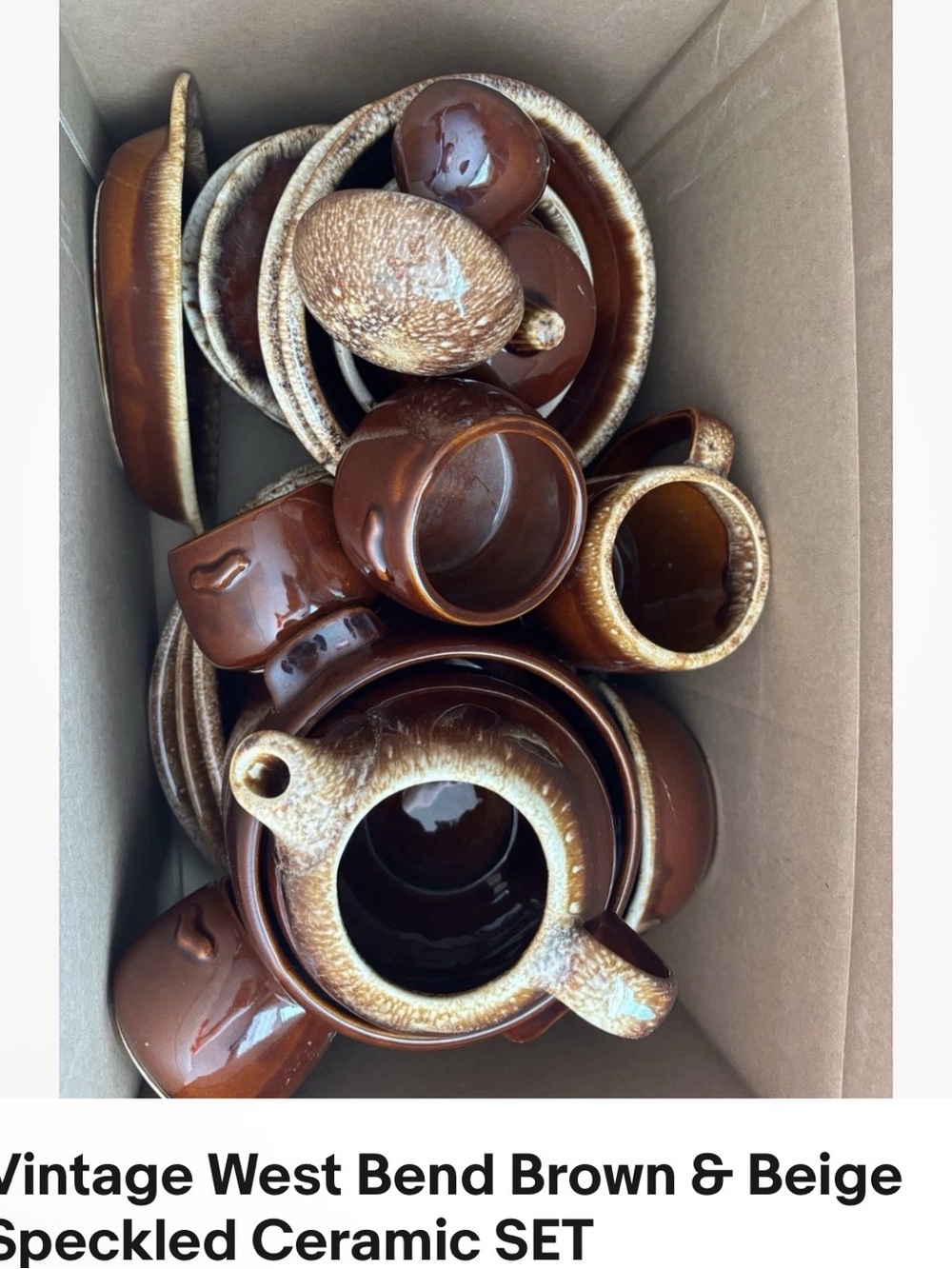 Brown & Beige Speckled Ceramic Tea Set - Brown